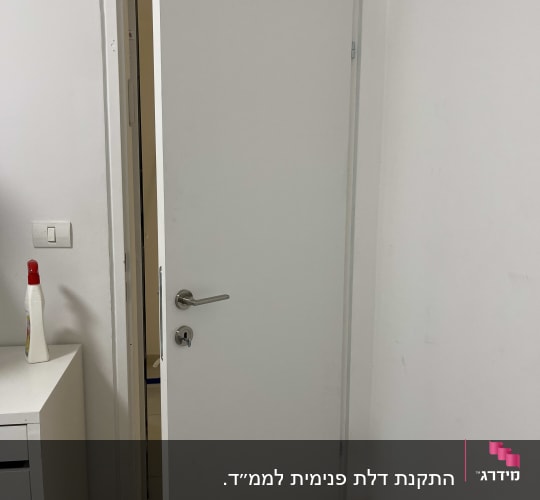 דלת לבנה פתוחה עם ידית מתכת כסופה